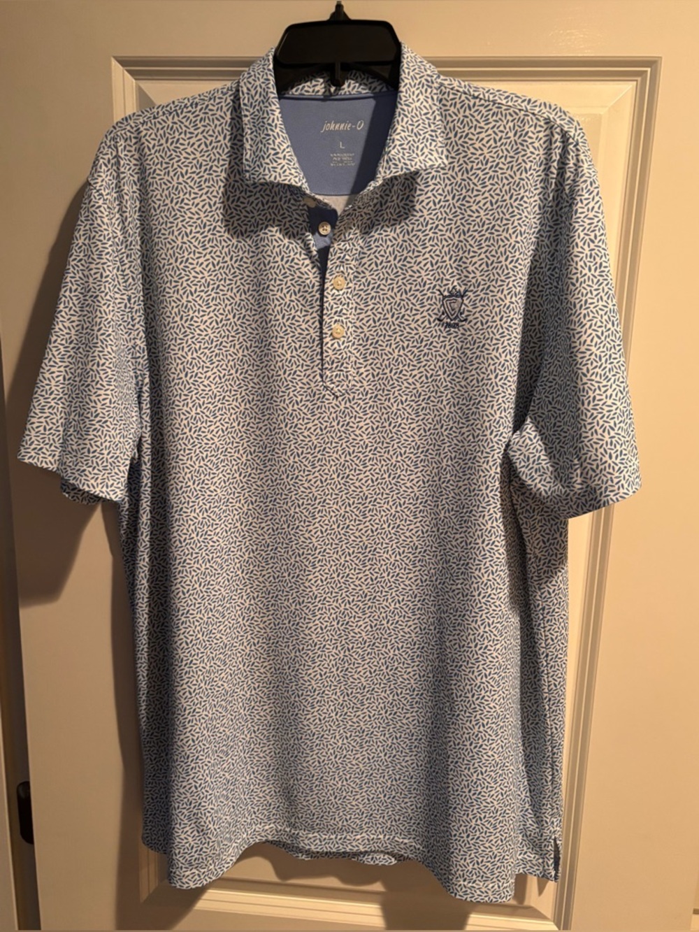 Johnnie-O Men’s Large Polo Shirt Blue Print Golf Performance Stretch